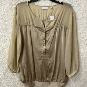 New York & company blouse Gold Color Size Medium With Buttons Long Sleeve NWT